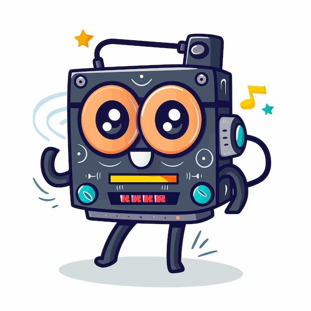 Vector cartoon_funny_tape_recorder_personage