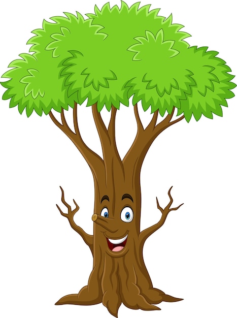 Vector cartoon funny tree character on white background