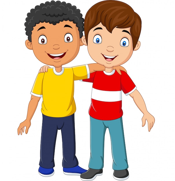 Vector cartoon funny two little boys hugging