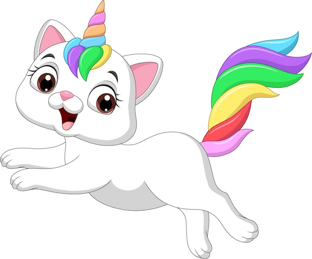 Vector cartoon funny unicorn kat springen