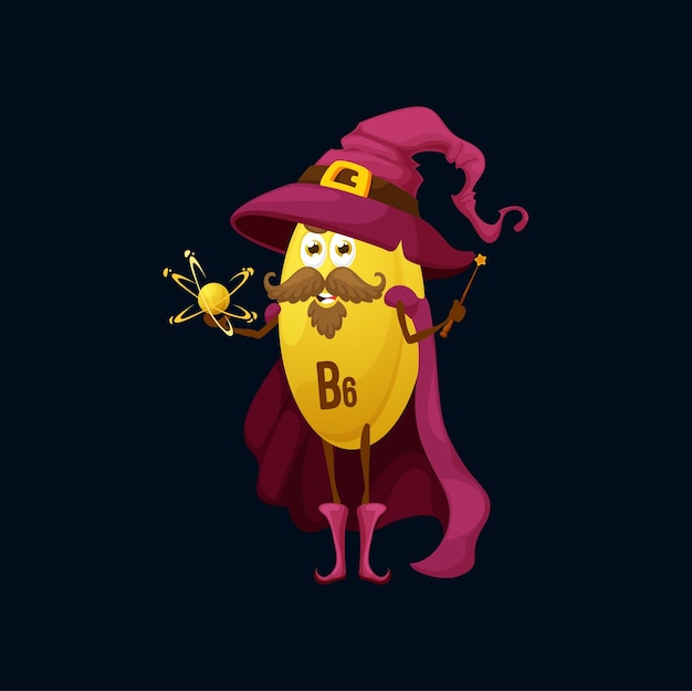 Cartoon funny vitamin b6 wizard character pill