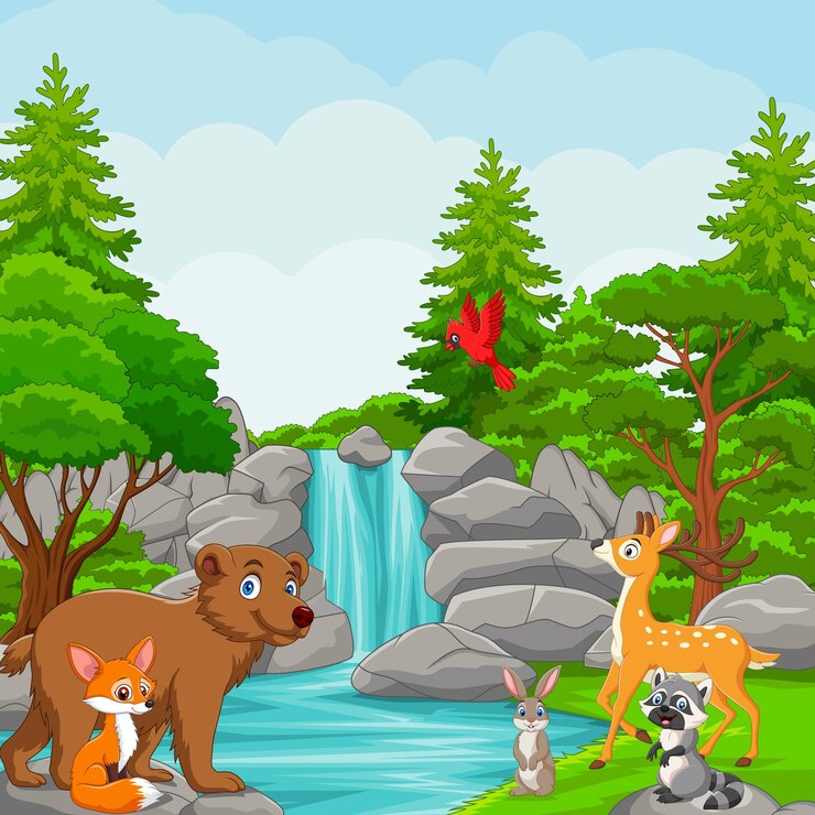 वेक्टर cartoon funny wild animals in the river