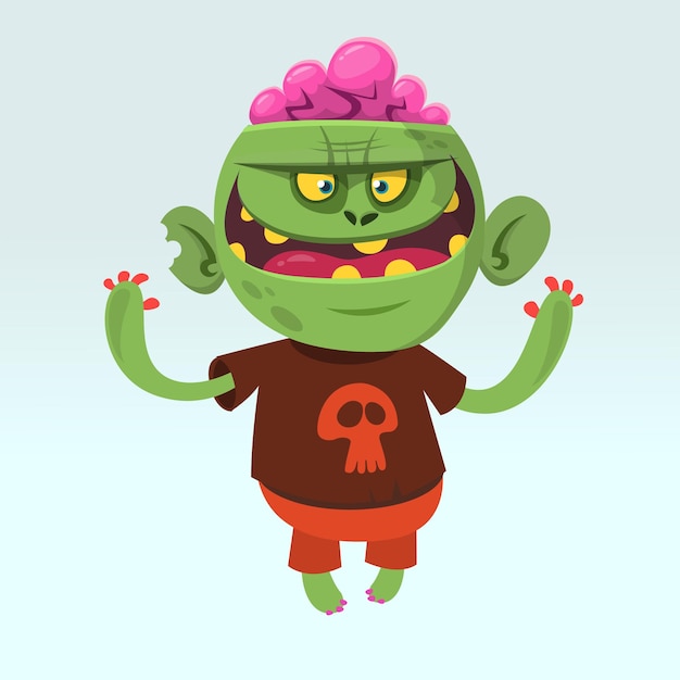 Cartoon funny zombie Halloween vector illustration of scary monster