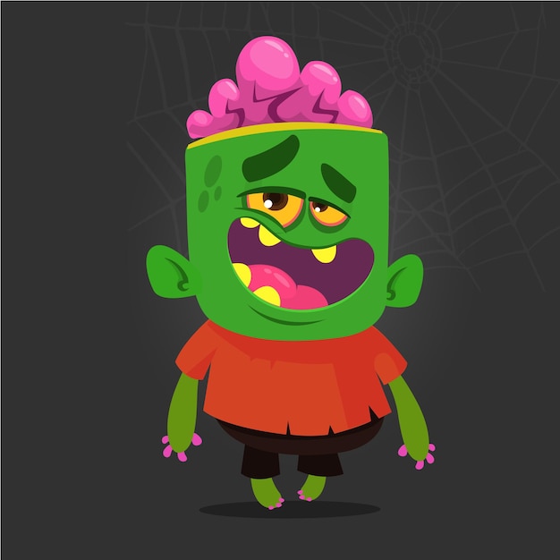 Cartoon funny zombie halloween vector illustration of scary monster