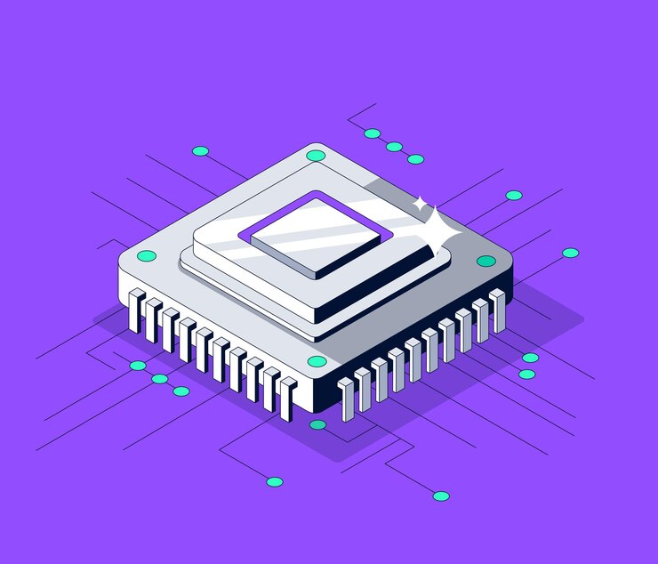 Vector cartoon futuristic microchip digital core in isometric style minimal vector illustration