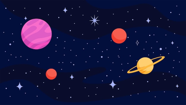 Cartoon galaxy background with planet and stars