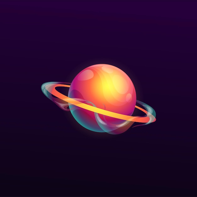 Cartoon galaxy planet with ring and waves gui icon