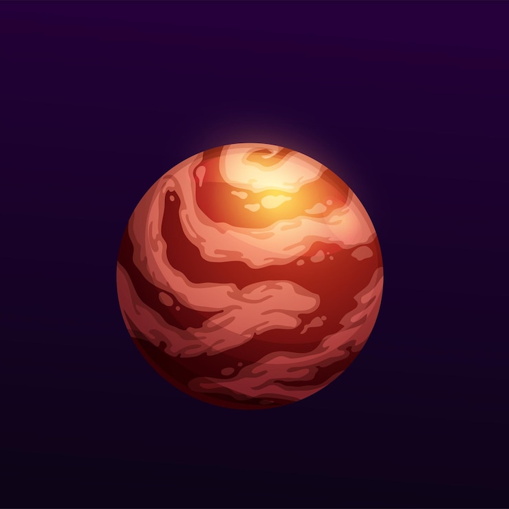 Vector cartoon galaxy red planet with star nebula icon