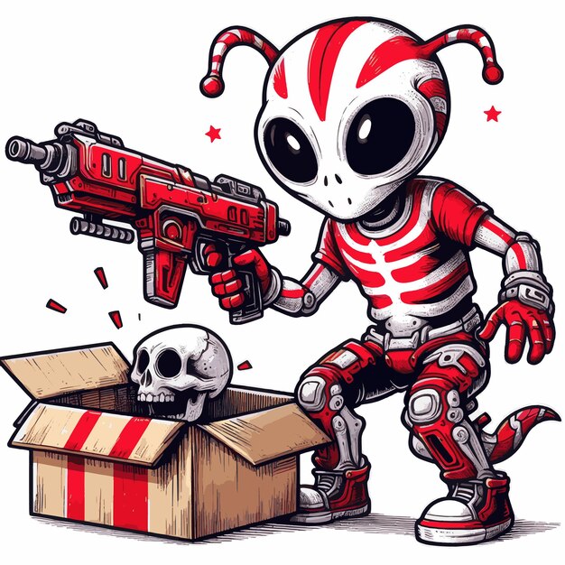 Cartoon game alien with skull vector illustration