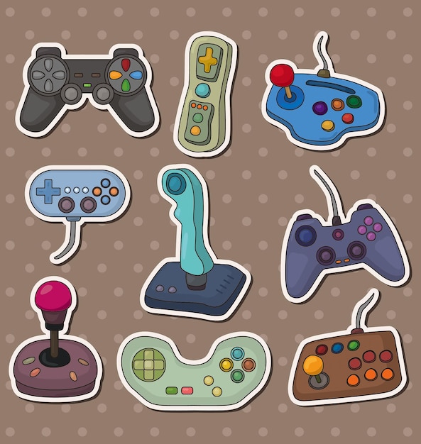 Vector cartoon game joystick stickers