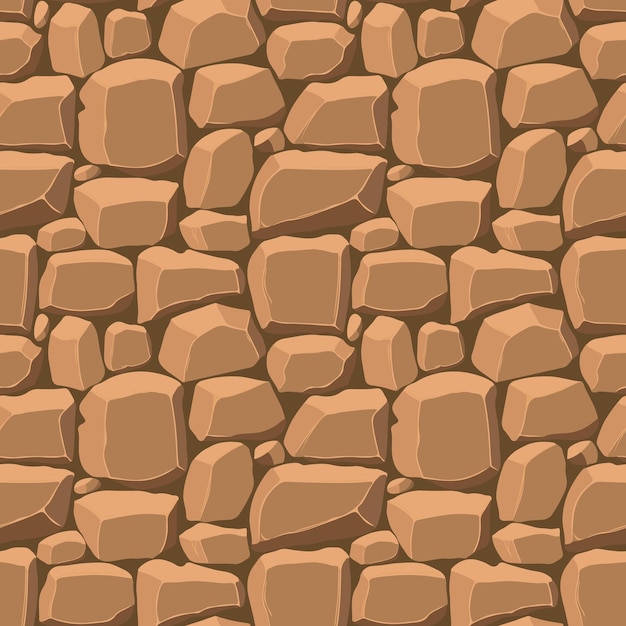 Vector cartoon game texture background rocks dirt and ground surface seamless pattern