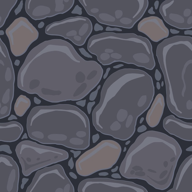 Vector cartoon game texture background rocks dirt and ground surface seamless pattern