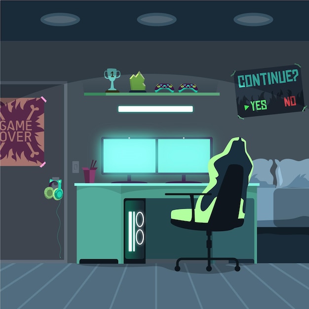 Cartoon gamer kamer illustratie