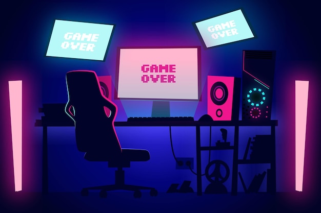 Cartoon gamer kamer illustratie