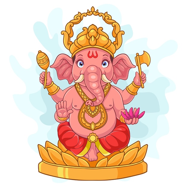 Cartoon Ganesha geïsoleerd op een witte achtergrond