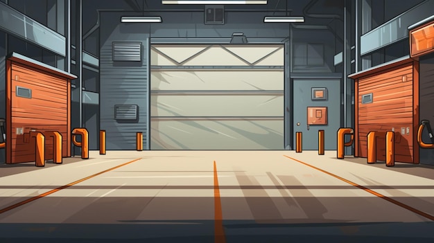 Vettore un cartone animato di una porta del garage con un cartello che dice uscita