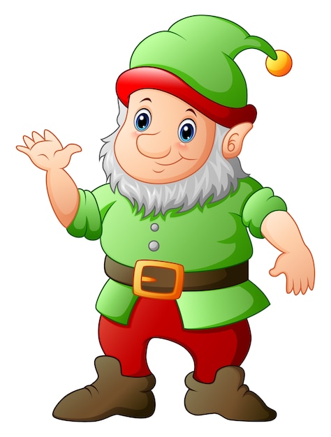 Vector cartoon garden gnome waving hand