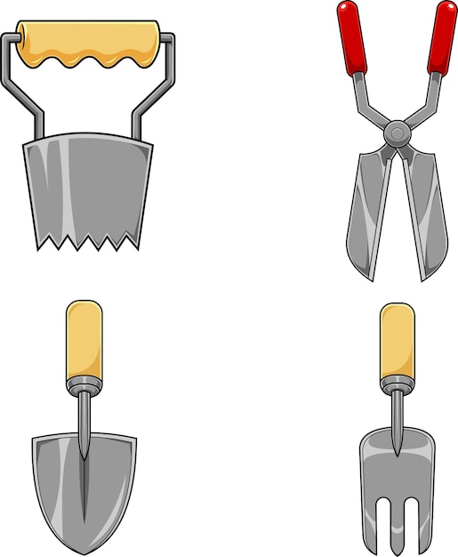 Cartoon gardener tools vector hand drawn collection set isolated on white background