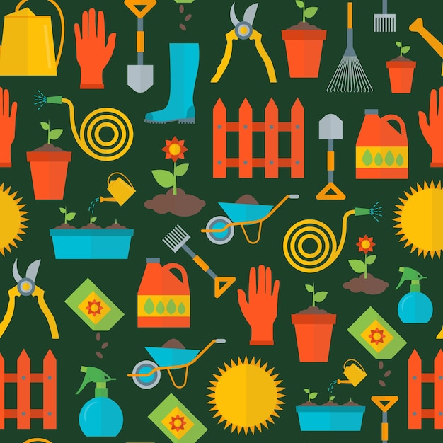 Cartoon gardening equipment background pattern vector