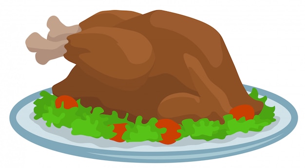 Vector cartoon gebakken thanksgiving day kalkoen op lade