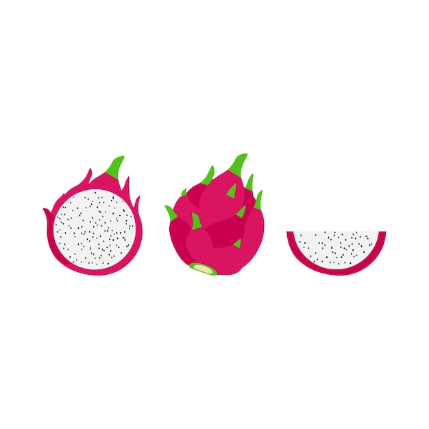 Vector cartoon geheel en gesneden witte dragon fruit pitaya geïsoleerd op witte achtergrond plat ontwerp eps10