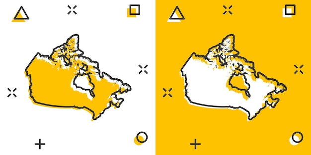 Cartoon gekleurde canada kaartpictogram in komische stijl canada teken illustratie pictogram land geografie splash bedrijfsconcept