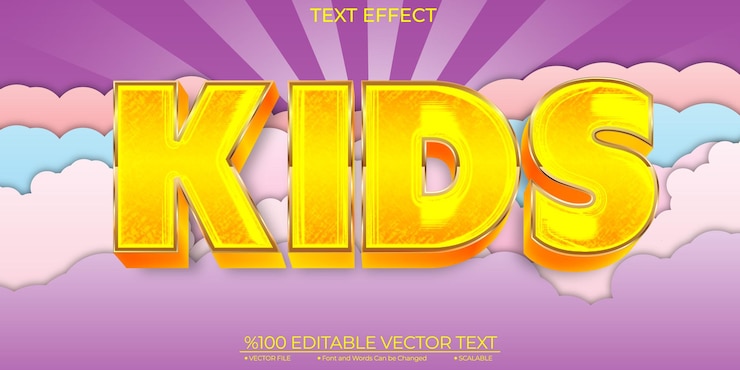 Vector cartoon gele kinderen bewerkbaar vectorteksteffect