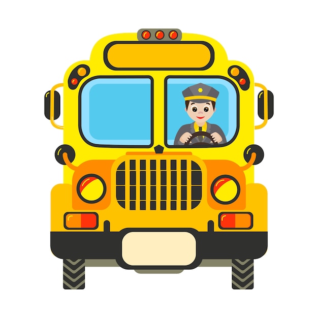Cartoon gele schoolbus met chauffeur