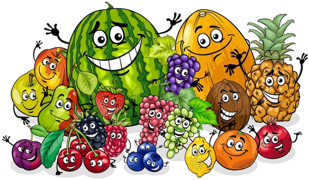 Cartoon gelukkig fruit stripfiguren groep