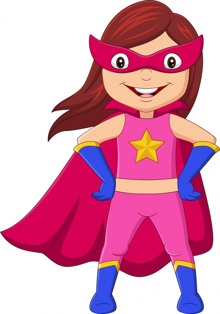 Vector cartoon gelukkig superheld meisje poseren