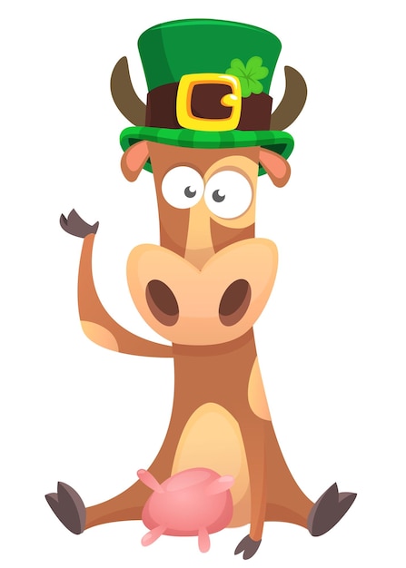 Cartoon gelukkige koe met st patrick's hoed met een klaver Vector illustratie voor Saint Patrick's Day Party poster designxA