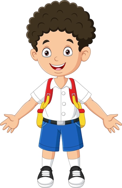 Cartoon gelukkige schooljongen in uniform