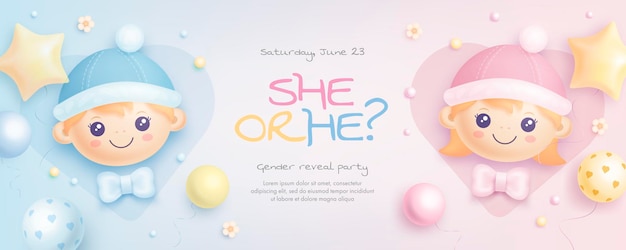 Cartoon gender reveal invitation template