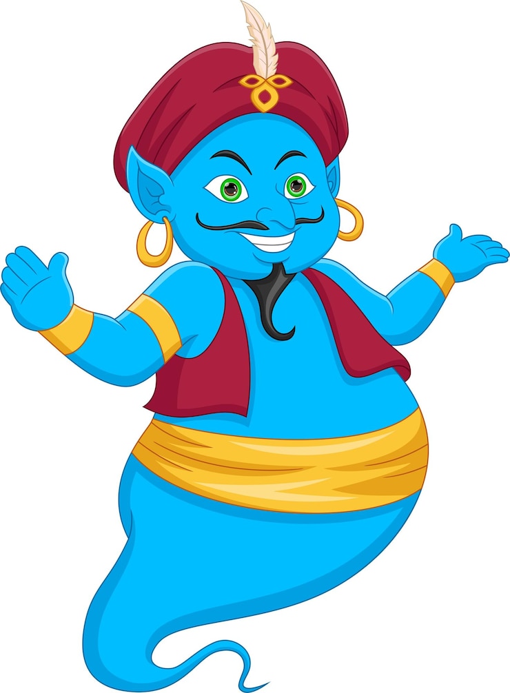 Vector cartoon genie aladdin waving on white background