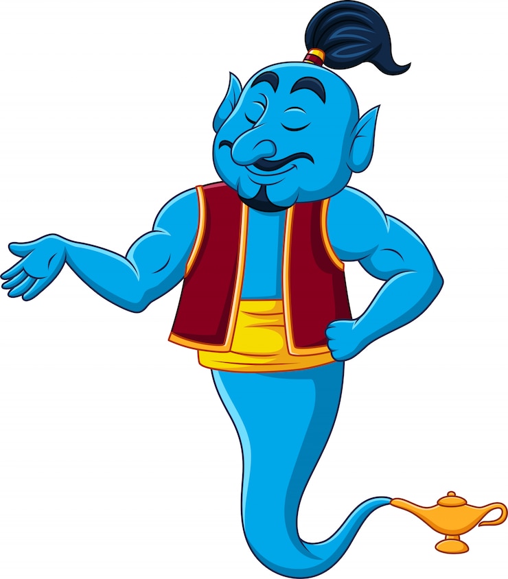 Vector cartoon genie presenting 