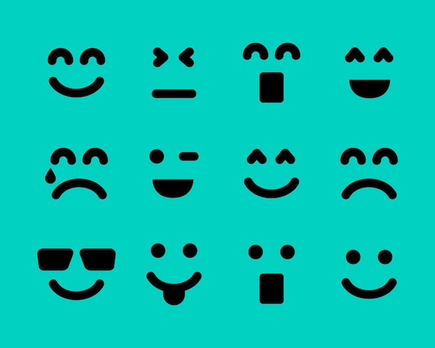 Cartoon gezichten met emoties. Set van twaalf verschillende emoticons. vector illustratie