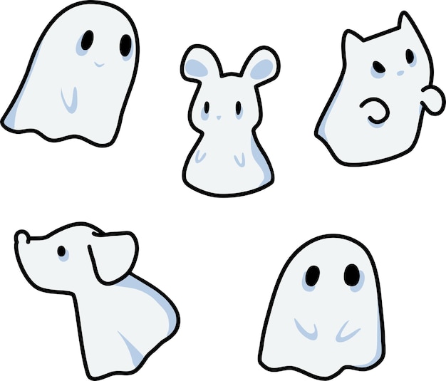 Vector a cartoon of a ghost a dog and a cat