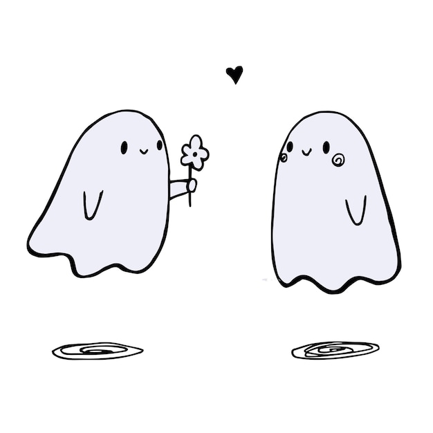 Cartoon of a ghost giving a flower to another ghost