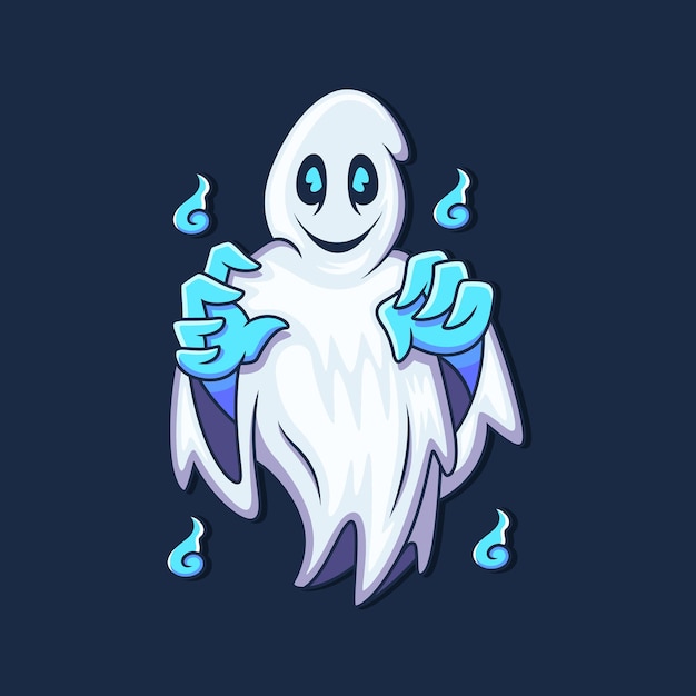 Vector cartoon ghost with blue soul