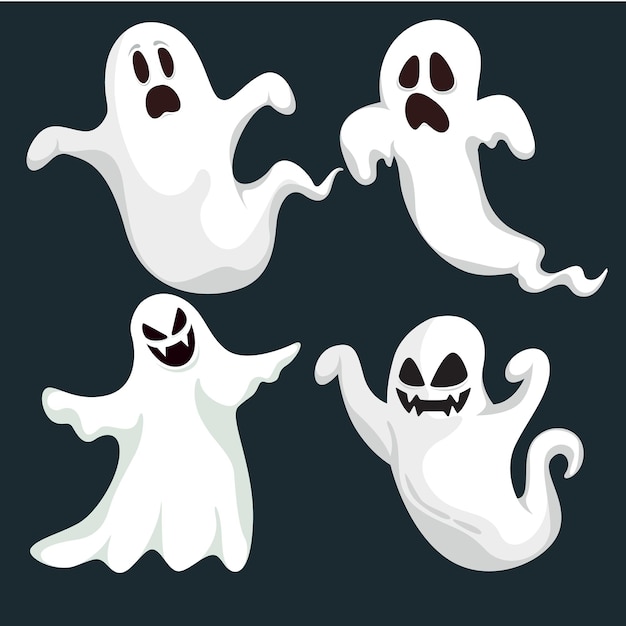 Vector a cartoon of ghosts with different expressions on their faces.