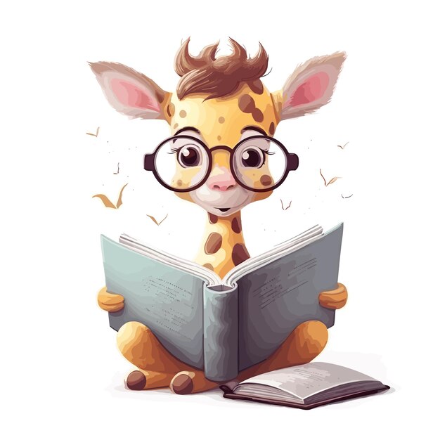 Vector cartoon giraf karakter leesboek