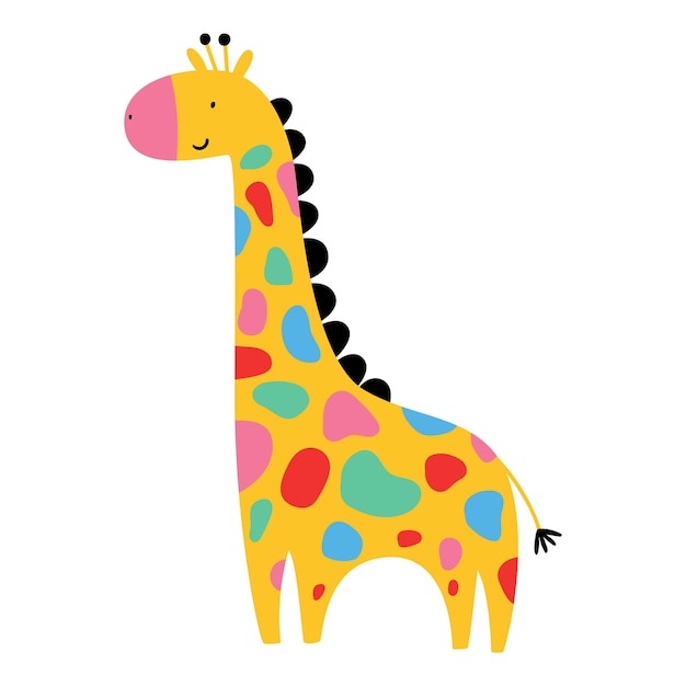 Giraffa cartone animato giraffa carina con macchie colorate illustrazione vettoriale per bambini