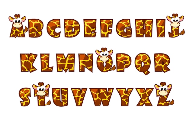 Cartoon Giraffe lettertype belettering. Alfabet set