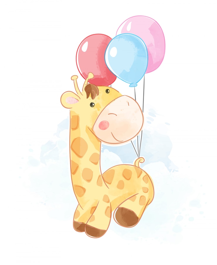 Vector cartoon giraffe opknoping op ballonnen illustratie