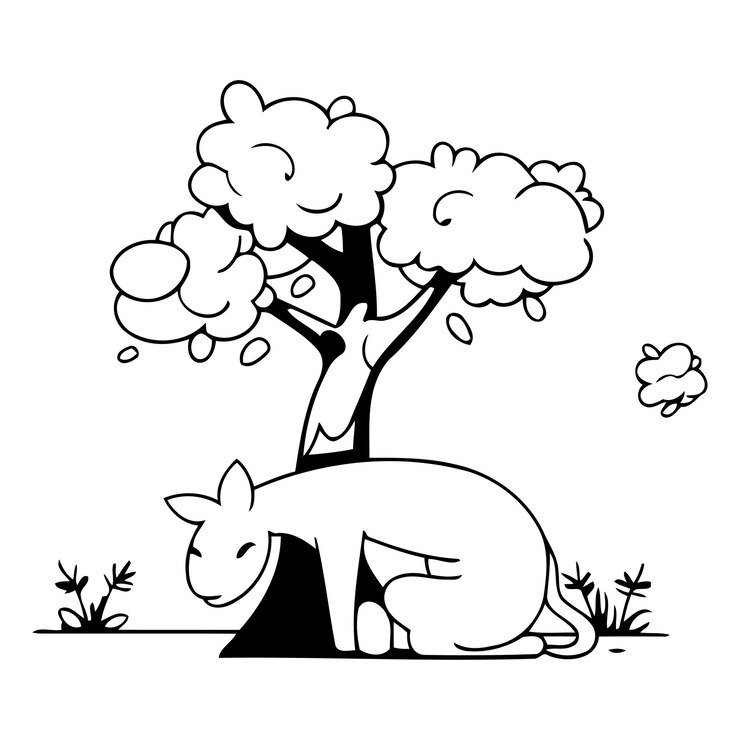 वेक्टर cartoon giraffe sitting in the shade of a tree vector illustration