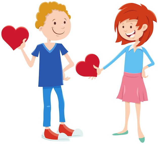 Vector cartoon girl and boy characters on valentines day