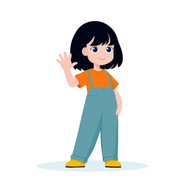 cartoon girl character waving hand