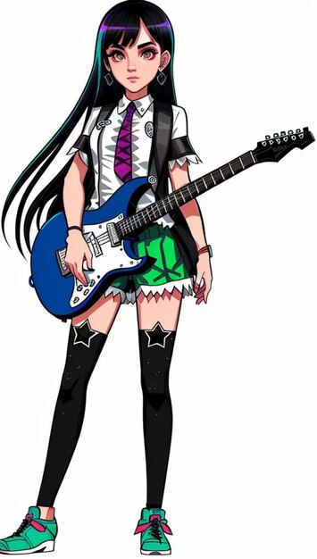 Cartoon girl character with long black hair