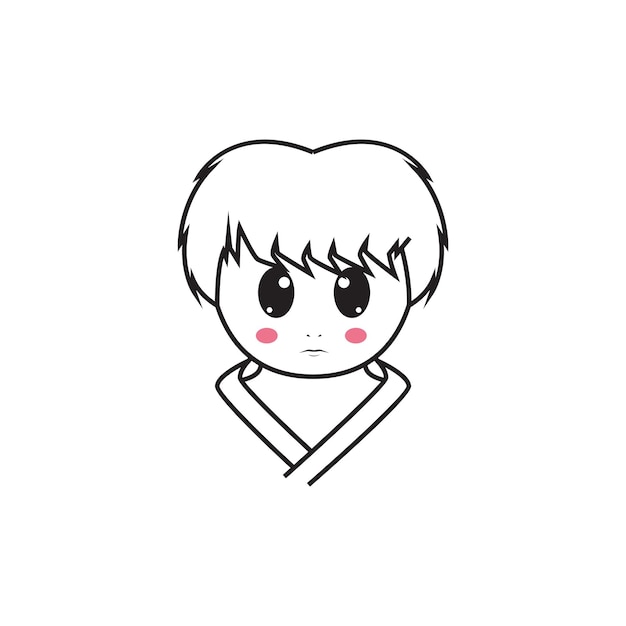 Cartoon girl cute face with short hair logo design vector graphic symbol icon sign illustration