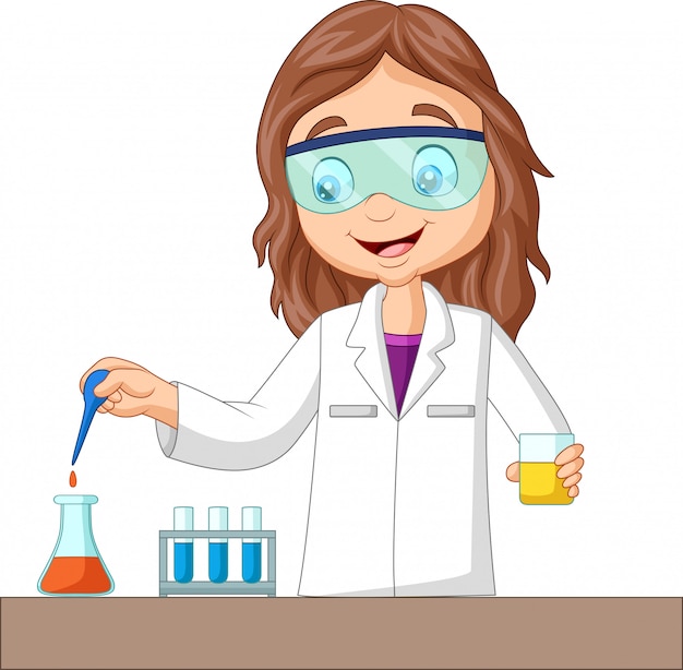Vector cartoon girl doing chemical experiment